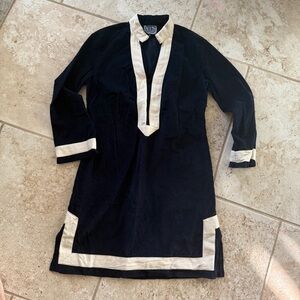 Sail to Sable Classic Corduroy Long sleeve Tunic Dress Medium Navy & Cream